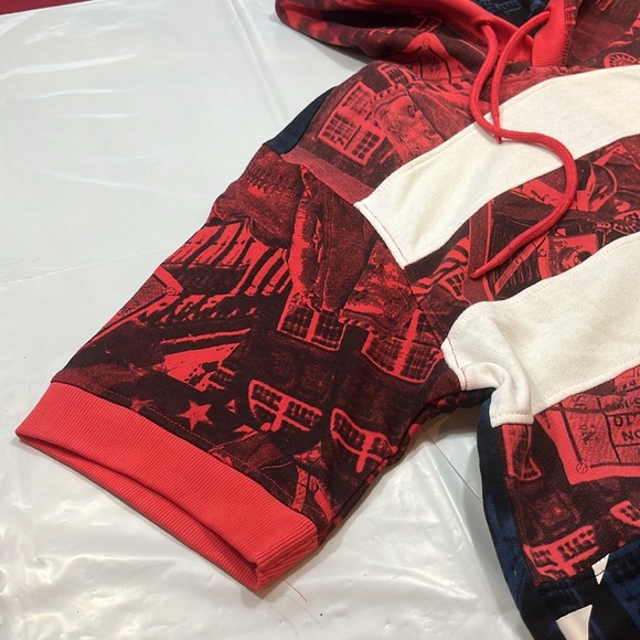 USA flag HOODIE new Denim Distillery American Short Sleeves Red White Blue MENS - Picture 6 of 15